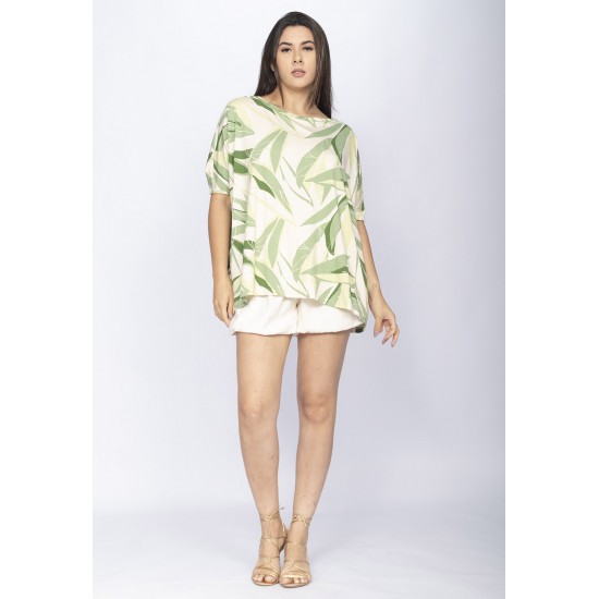 Blusa Ampla Malha Morcego Manga Curta Verde Selvagem