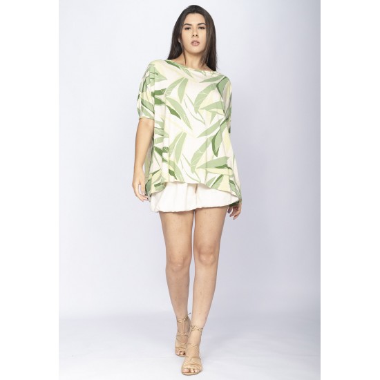 Blusa Ampla Malha Morcego Manga Curta Verde Selvagem