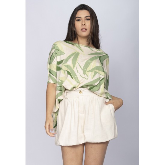 Blusa Ampla Malha Morcego Manga Curta Verde Selvagem