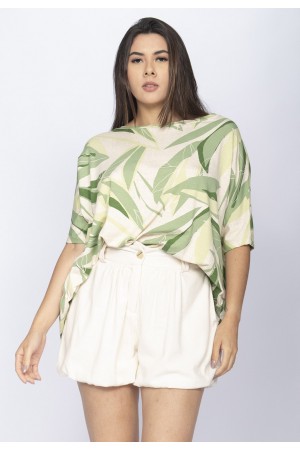 Blusa Ampla Malha Morcego Manga Curta Verde Selvagem