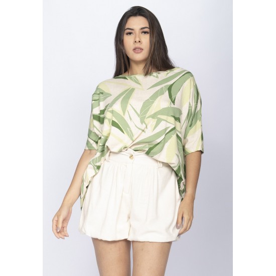 Blusa Ampla Malha Morcego Manga Curta Verde Selvagem