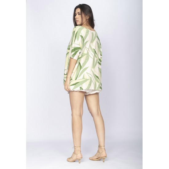 Blusa Ampla Malha Morcego Manga Curta Verde Selvagem