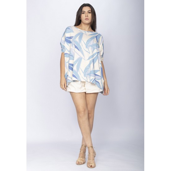 Blusa Ampla Malha Morcego Manga Curta Verde Selvagem Blue