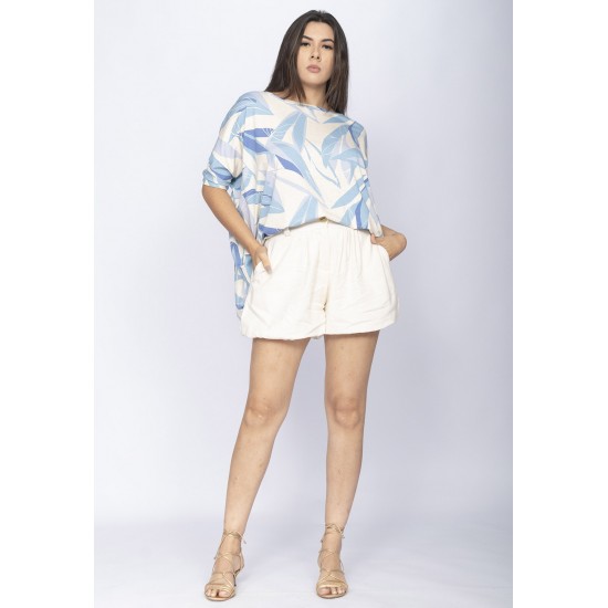 Blusa Ampla Malha Morcego Manga Curta Verde Selvagem Blue