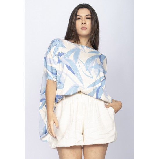 Blusa Ampla Malha Morcego Manga Curta Verde Selvagem Blue