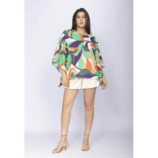 Blusa Poncho Baguari Amplo Estampa Brisa do Mar