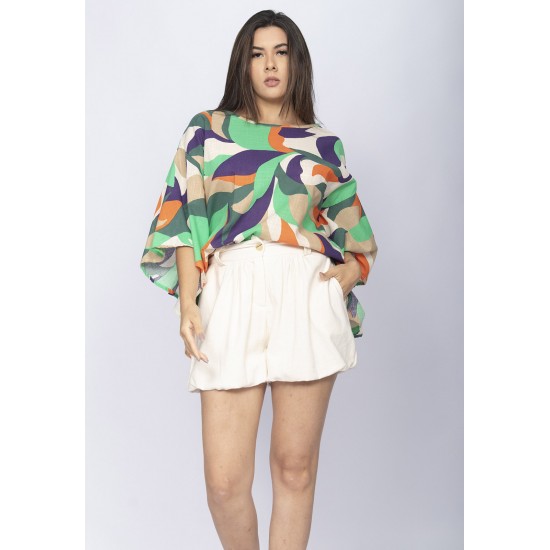 Blusa Poncho Baguari Amplo Estampa Brisa do Mar