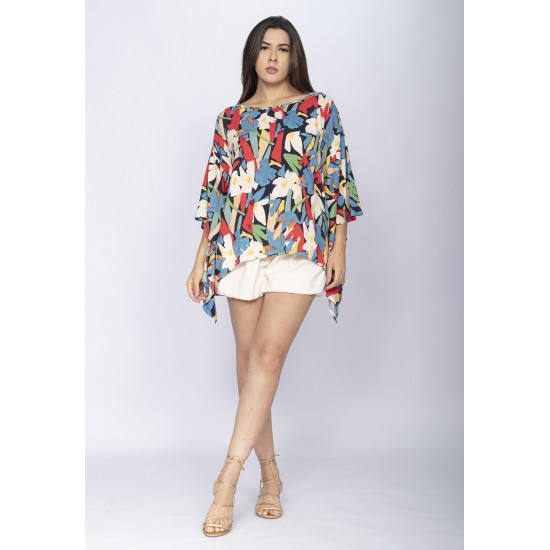 Blusa Poncho Baguari Amplo Estampa Floresce