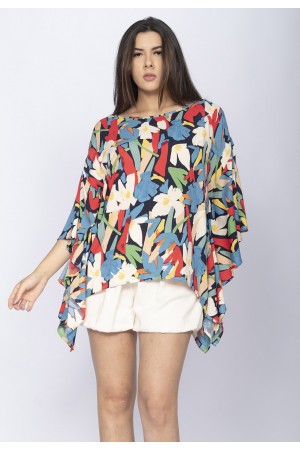 Blusa Poncho Baguari Amplo Estampa Floresce