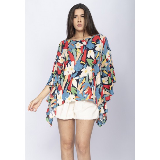 Blusa Poncho Baguari Amplo Estampa Floresce