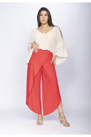 Calça Pantacourt Garatéa Transpassada Risca de Giz Vermelho