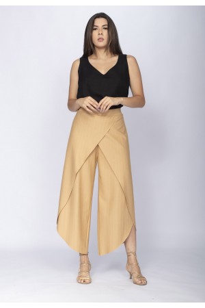 Calça Pantacourt Garatéa Transpassada Risca de Giz Dourado Buriti