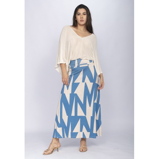 Saia Longa Malha SAZ Estampa Geometric Blue