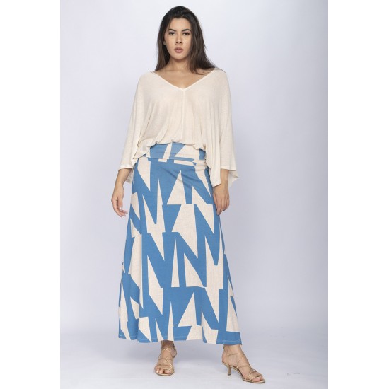 Saia Longa Malha SAZ Estampa Geometric Blue