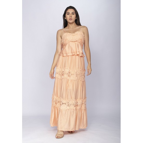 Conjunto de Saia e Croped Flora Amazônica Renda Pêssego