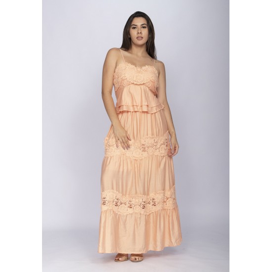 Conjunto de Saia e Croped Flora Amazônica Renda Pêssego