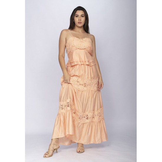 Conjunto de Saia e Croped Flora Amazônica Renda Pêssego