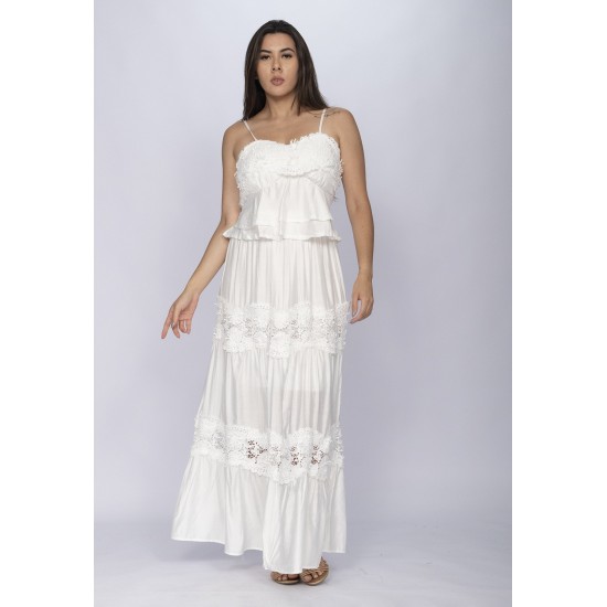 Conjunto de Saia e Croped Flora Amazônica Renda Branco
