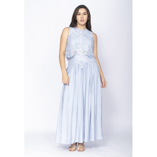 Conjunto de Saia e Croped Essência da Mata Renda Blue