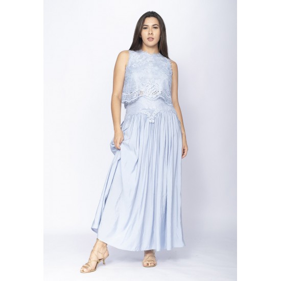 Conjunto de Saia e Croped Essência da Mata Renda Blue