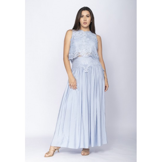 Conjunto de Saia e Croped Essência da Mata Renda Blue