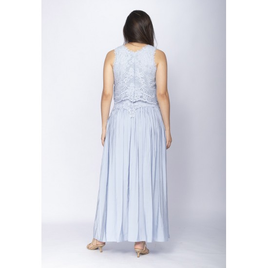 Conjunto de Saia e Croped Essência da Mata Renda Blue