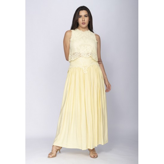 Conjunto de Saia e Croped Essência da Mata Renda Capim Dourado