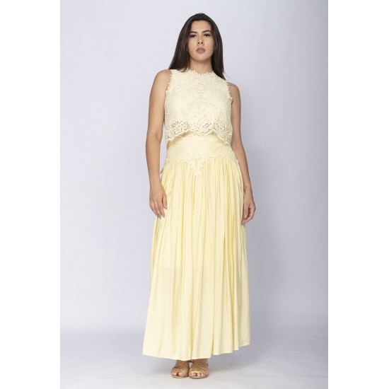 Conjunto de Saia e Croped Essência da Mata Renda Capim Dourado