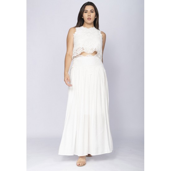 Conjunto de Saia e Croped Essência da Mata Renda Branco