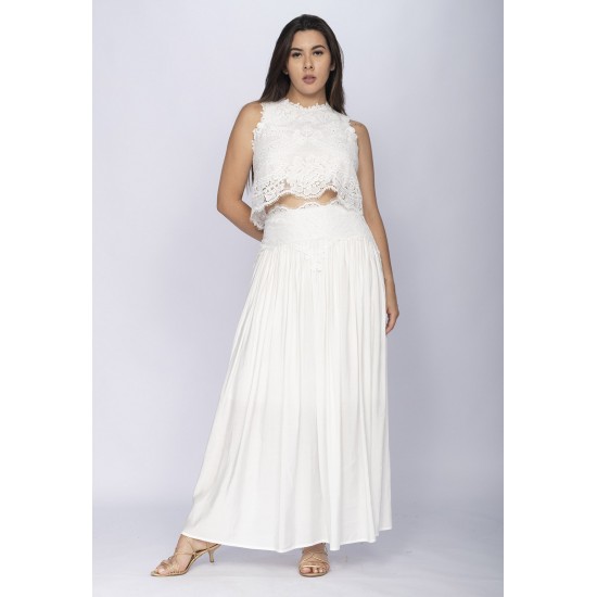 Conjunto de Saia e Croped Essência da Mata Renda Branco