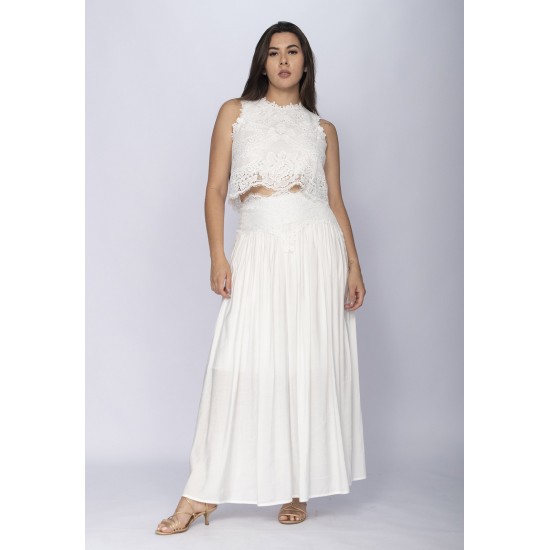 Conjunto de Saia e Croped Essência da Mata Renda Branco