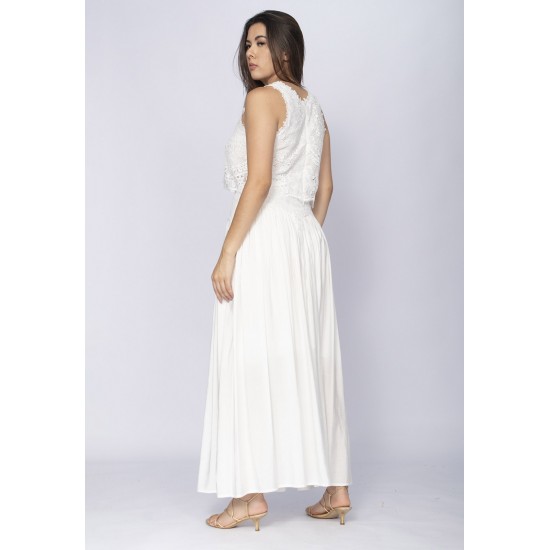 Conjunto de Saia e Croped Essência da Mata Renda Branco