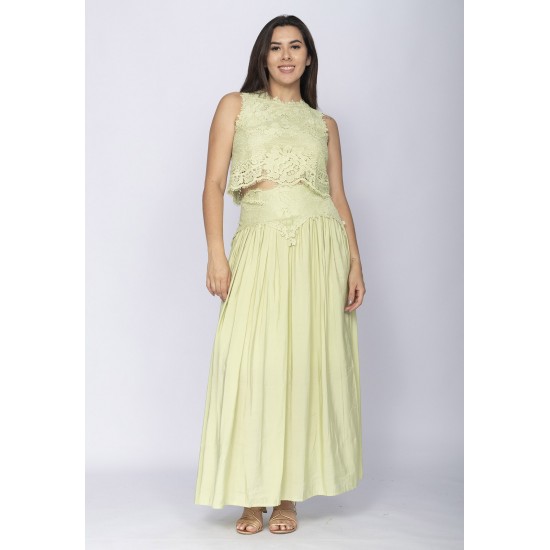 Conjunto de Saia e Croped Essência da Mata Renda Capim-Claro