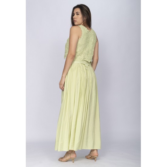 Conjunto de Saia e Croped Essência da Mata Renda Capim-Claro