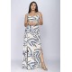 Vestido Longo Jambo Malha Aberturas Estampa Bambu Azul