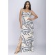 Vestido Longo Jambo Malha Aberturas Estampa Bambu Azul