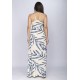 Vestido Longo Jambo Malha Aberturas Estampa Bambu Azul