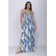 Vestido Longo Jambo Malha Aberturas Estampa Geometrico Azul
