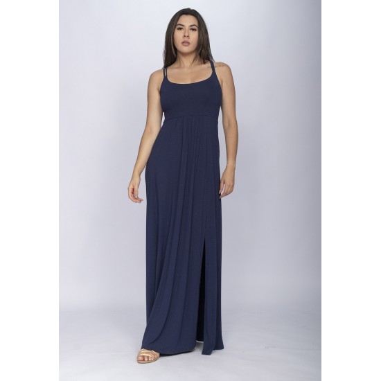 Vestido Longo Jambo Malha Aberturas Azul