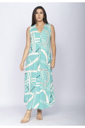 Vestido Longo Acará Malha Estampa Aqua Flora