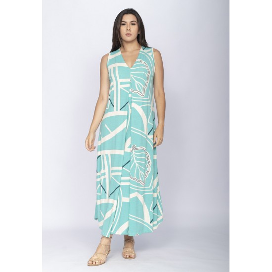 Vestido Longo Acará Malha Estampa Aqua Flora