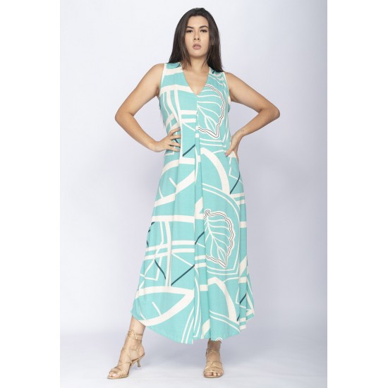 Vestido Longo Acará Malha Estampa Aqua Flora