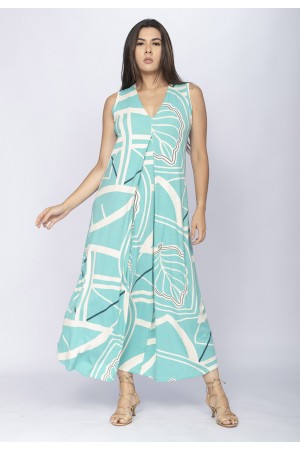 Vestido Longo Acará Malha Estampa Aqua Flora