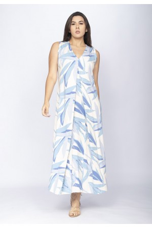 Vestido Longo Acará Malha Estampa Selvagem Blue