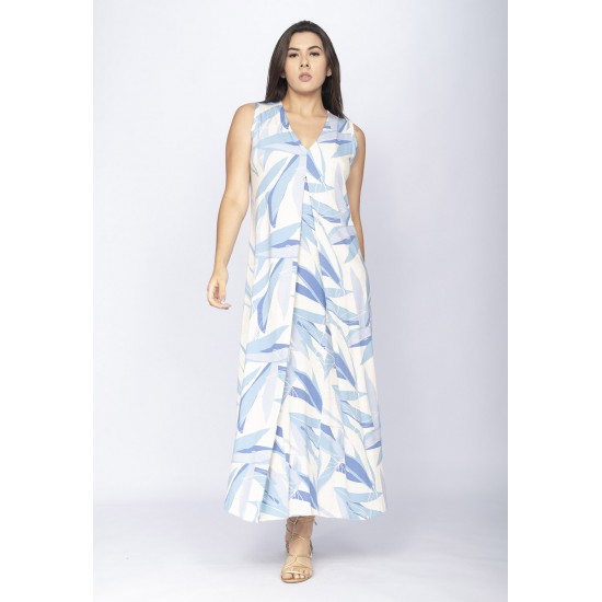 Vestido Longo Acará Malha Estampa Selvagem Blue