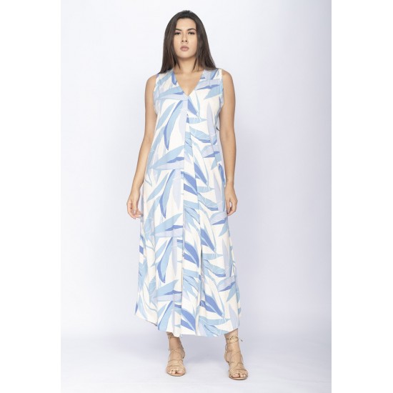 Vestido Longo Acará Malha Estampa Selvagem Blue