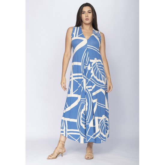 Vestido Longo Acará Malha Estampa Lagoa Botânica