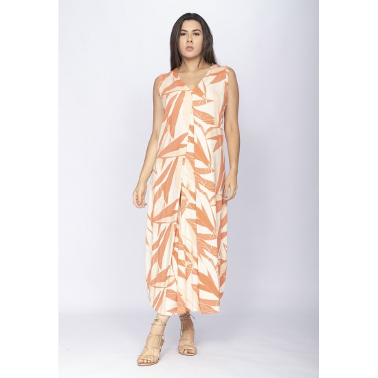 Vestido Longo Acará Malha Estampa Selvagem Laranja