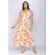 Vestido Longo Acará Malha Estampa Selvagem Laranja