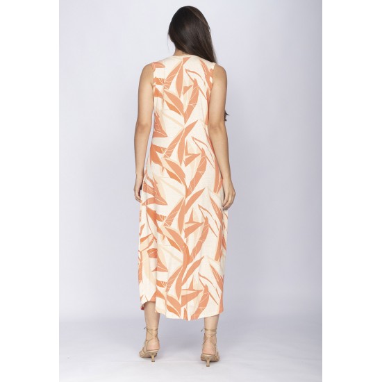 Vestido Longo Acará Malha Estampa Selvagem Laranja